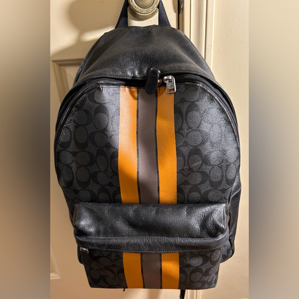 Coach Charles Varsity Men's Black/Charcoal and Orange Backpack - Picture 10 of 15